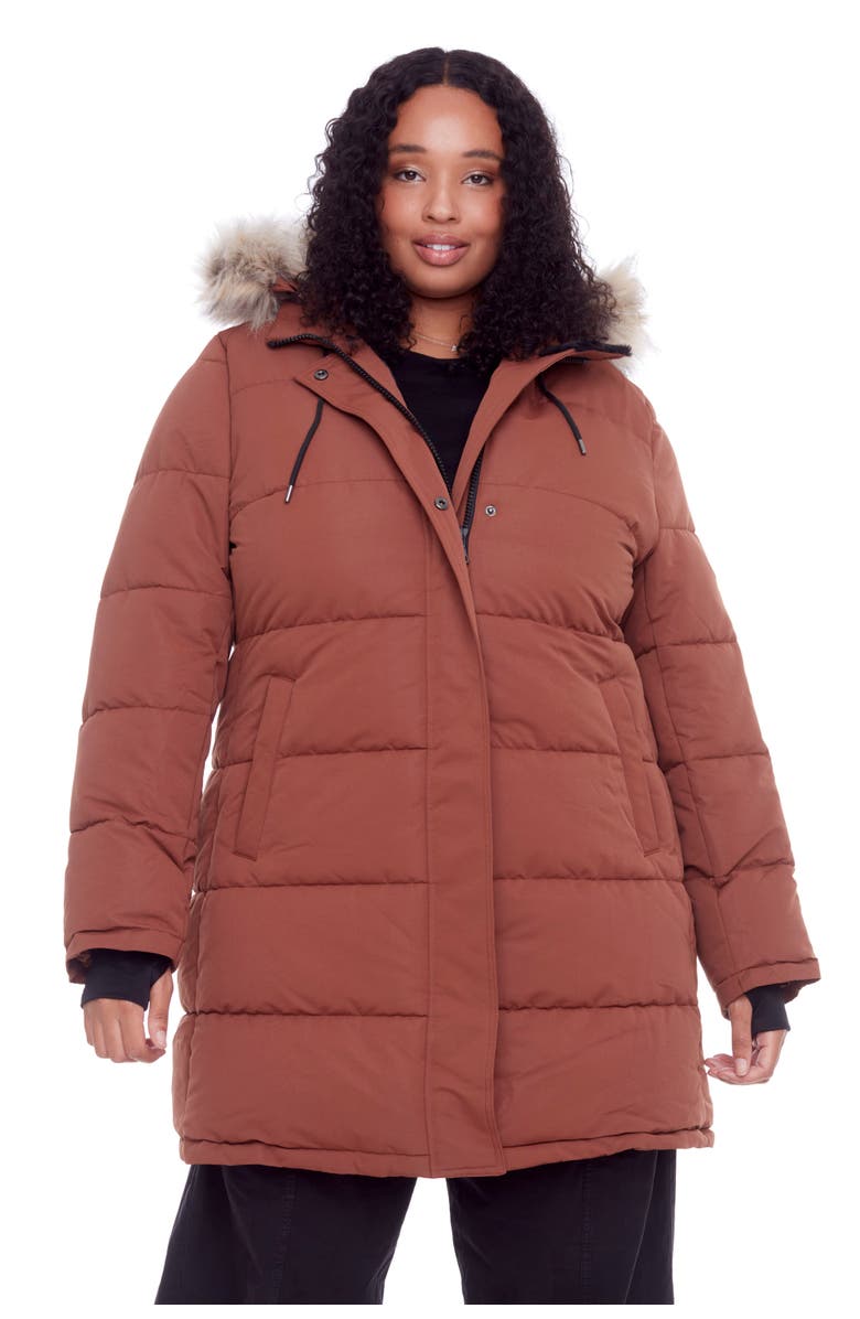 Alpine North AULAVIK PLUS SIZE - Vegan Down Mid-length Hooded Parka Coat, Alternate, color, Maple