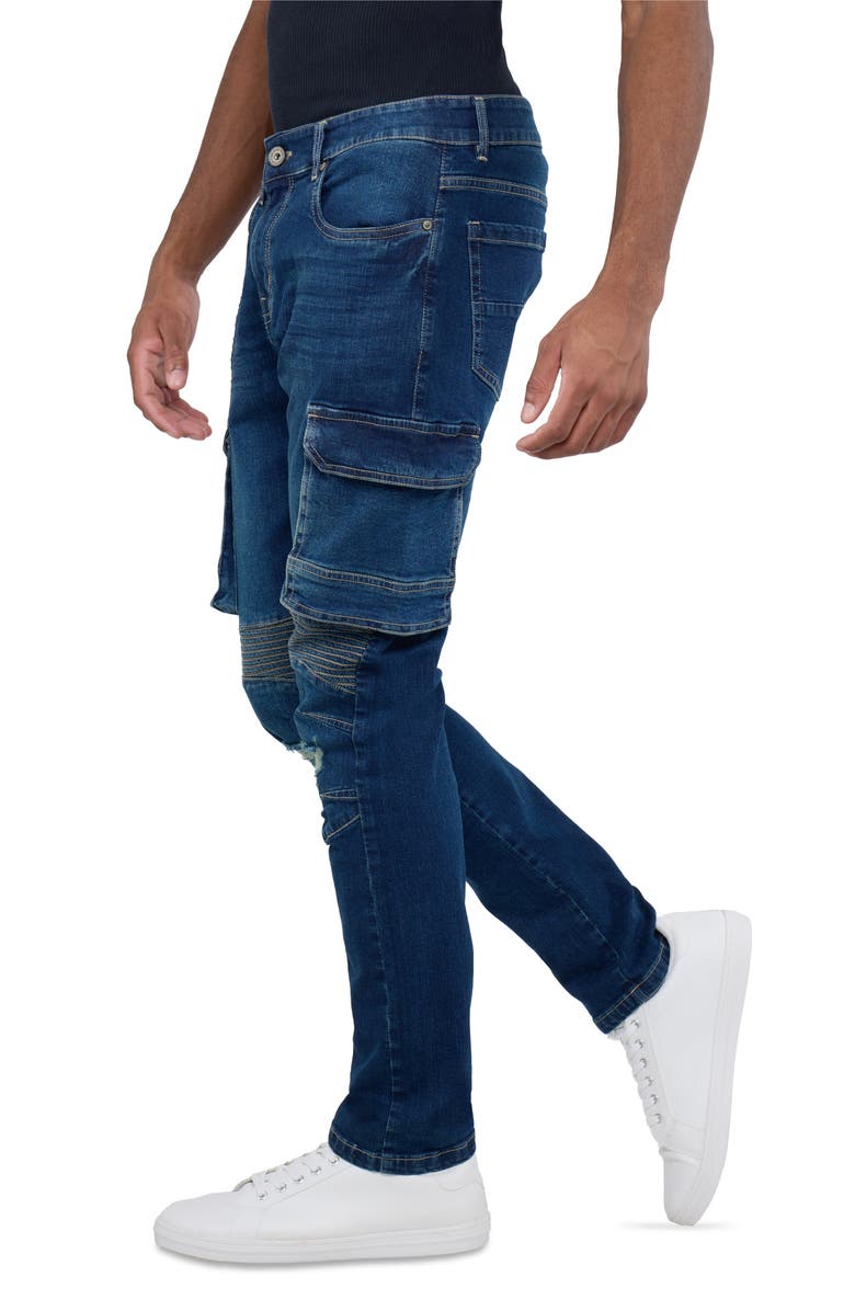 XRAY Slim Fit Rip & Repair Moto Cargo Jeans, Alternate, color, 