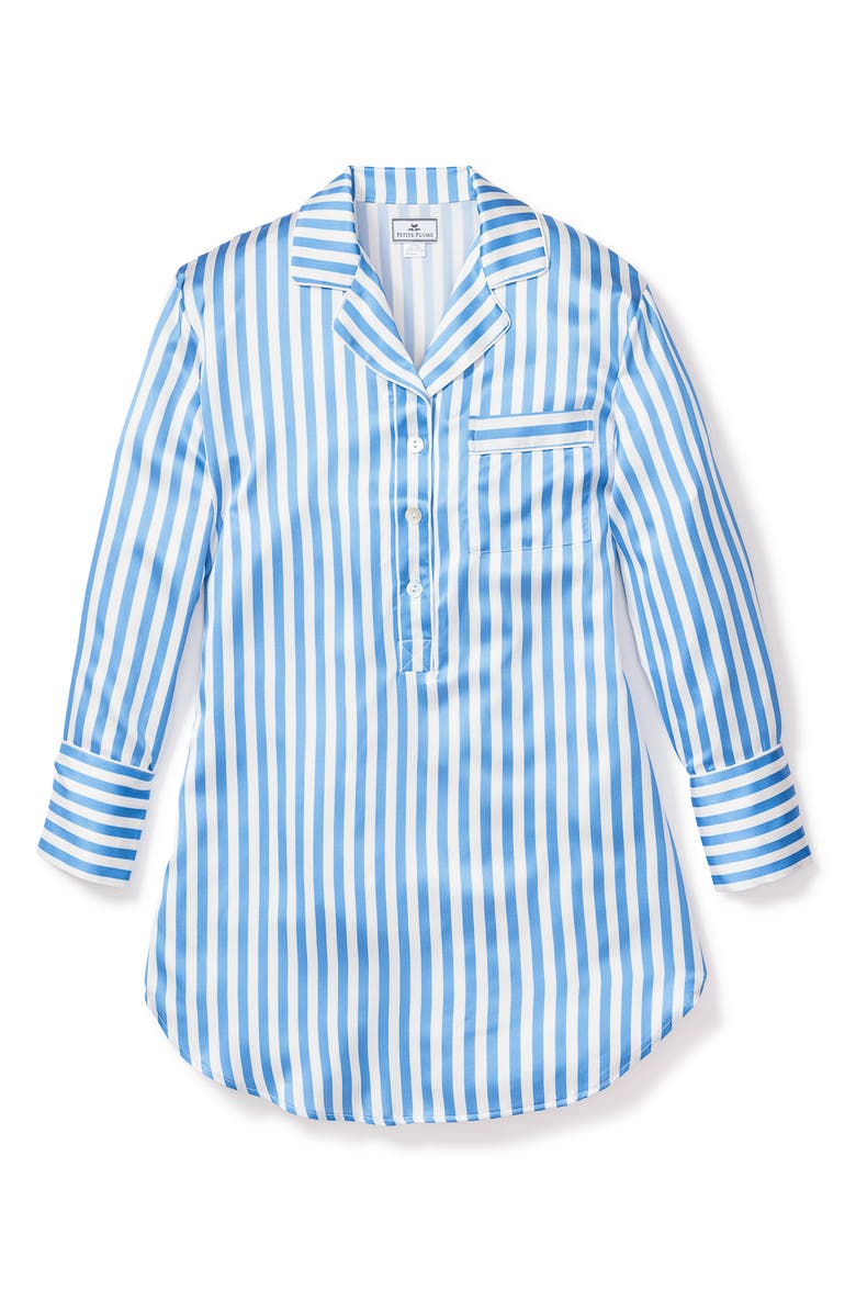 Petite Plume Stripe Long Sleeve Mulberry Silk Nightgown, Alternate, color, 