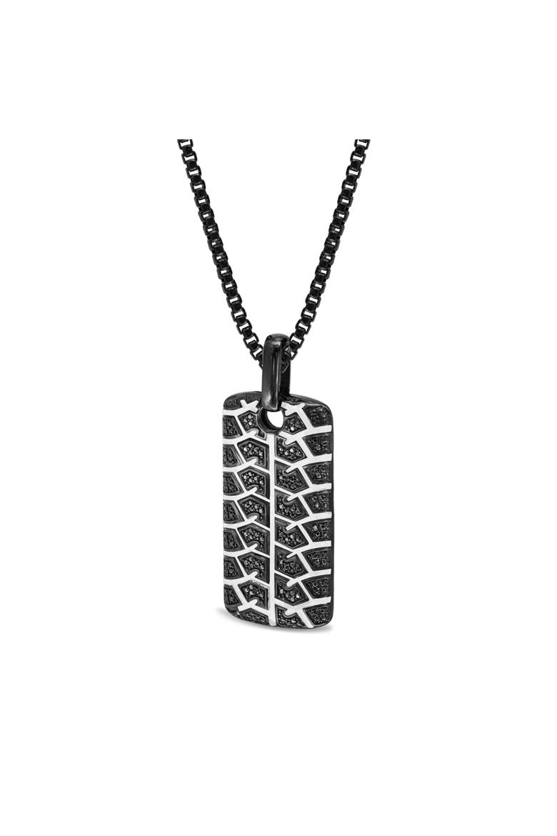 Born Tire Tread Silver & Black Diamond Tag Necklace, Alternate, color, Dark Grey
