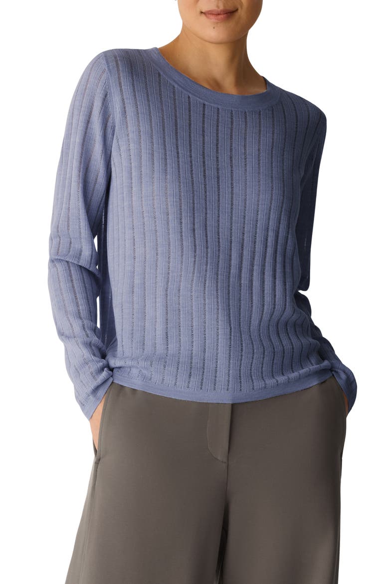 Ribbed Superfine Merino Wool Crewneck Sweater, Main, color, SKYLARK