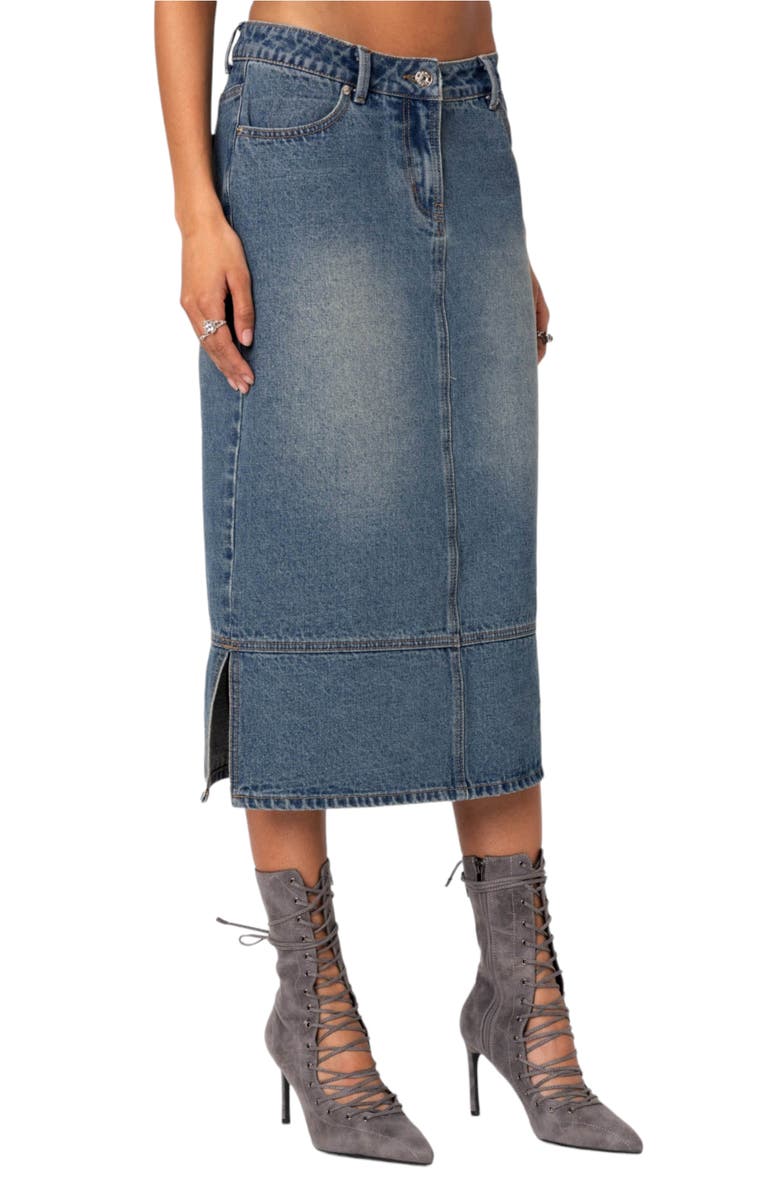 EDIKTED Lassy Denim Midi Skirt, Alternate, color,