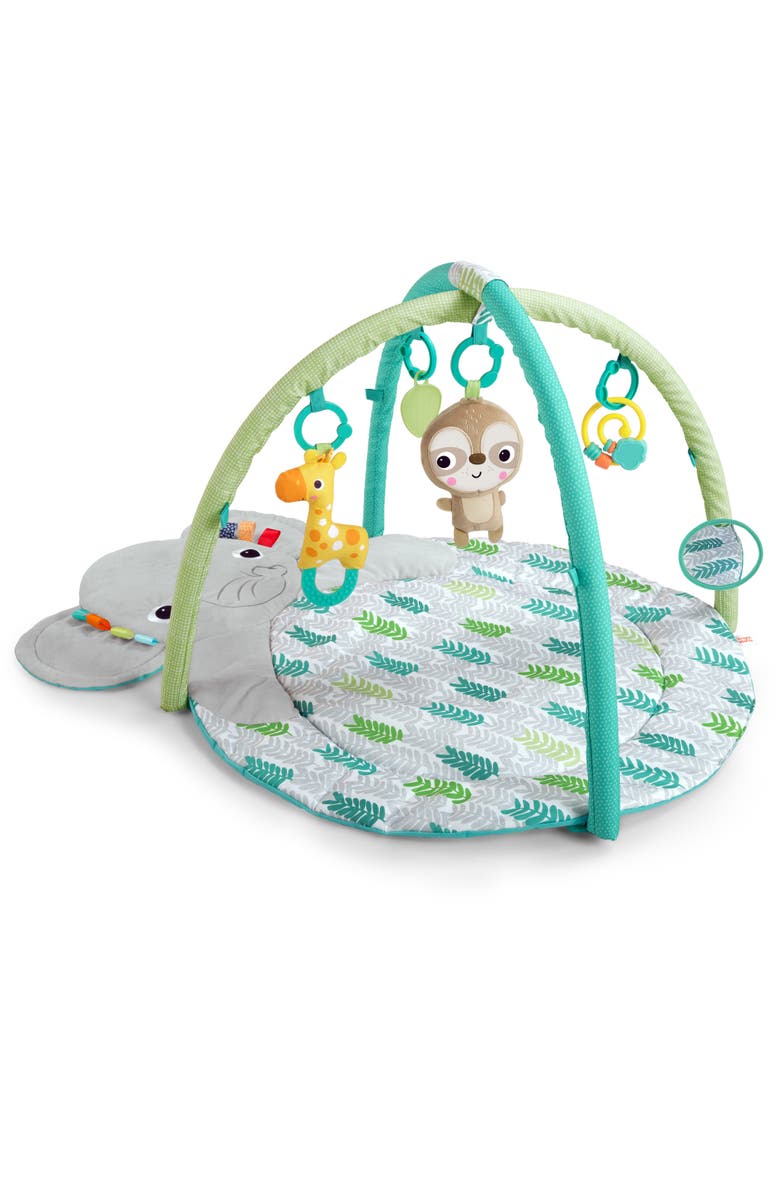 BRIGHT STARTS Hug n Cuddle Elephant Baby Gym and Tummy Time Play Mat with Toys, Alternate, color, Green