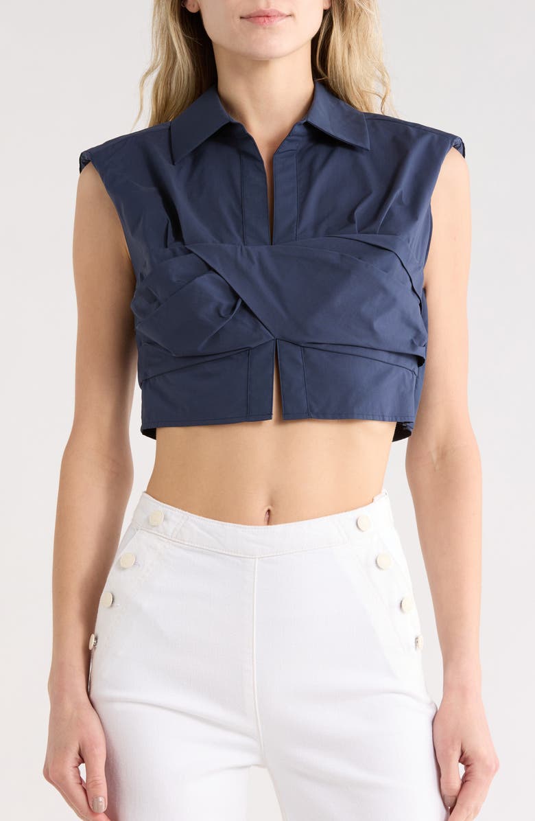 Simkhai Emie Cap Sleeve Boxy Crop Top, Main, color, Midnight