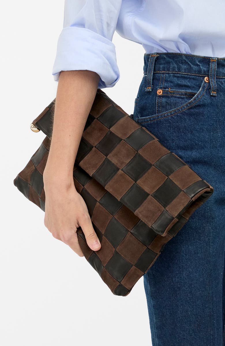 Clare V. Carryall Checkered Leather Clutch, Alternate, color,