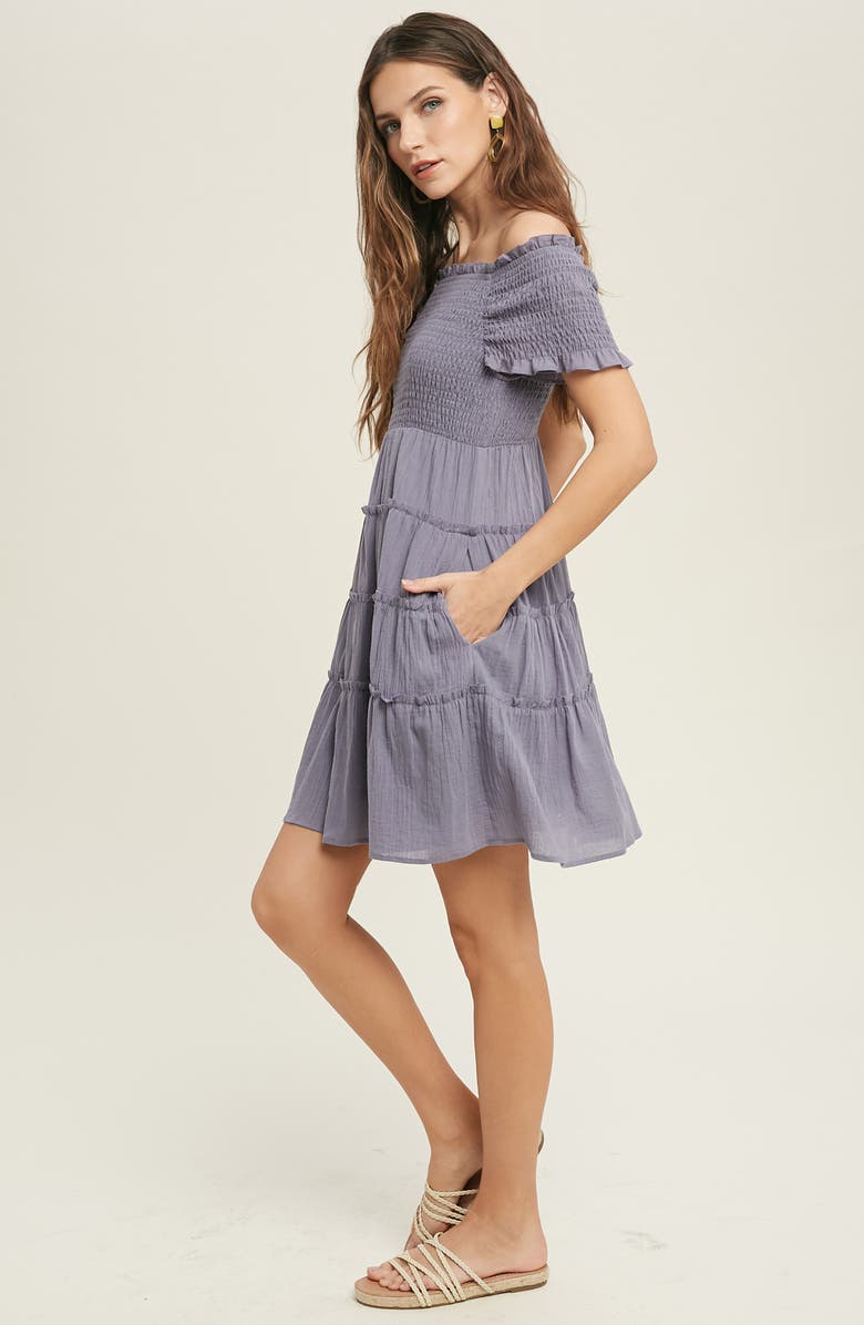 WISHLIST Smocked Tiered Cotton Minidress, Alternate, color, 