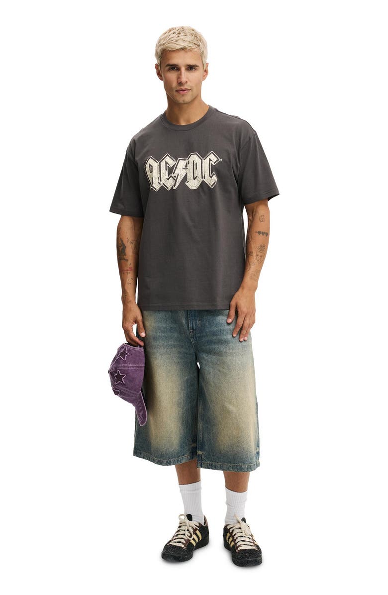 Cotton On Men's Premium Loose Fit Music T-Shirt, Alternate, color, Faded Slate - Ac Dc - Hells