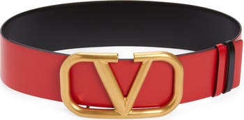 Valentino popular Garavani V Logo Reversible Leather Belt red