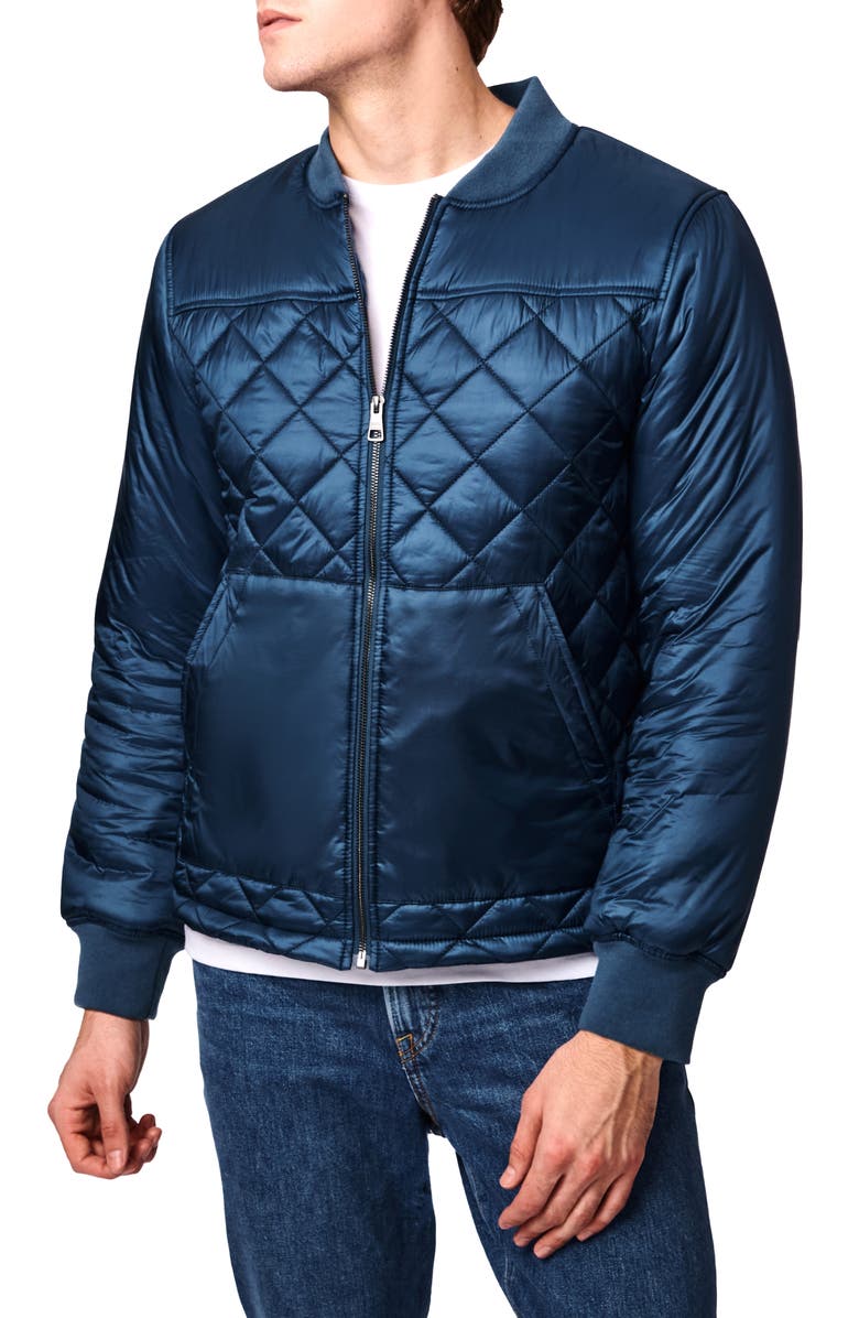 Bernardo Apex Quilted Recycled Nylon Bomber Jacket, Main, color, Teal Wing