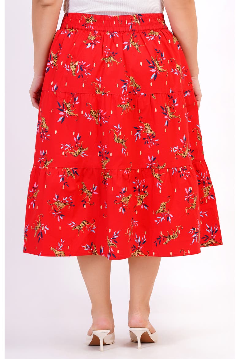 Evelyn Tiered Midi Skirt, Alternate, color, Lucky Cheetah Poppy Red
