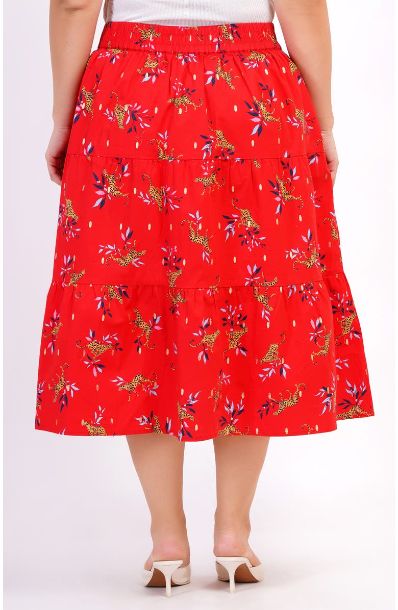Leota Evelyn Tiered Midi Skirt, Alternate, color, Lucky Cheetah Poppy Red