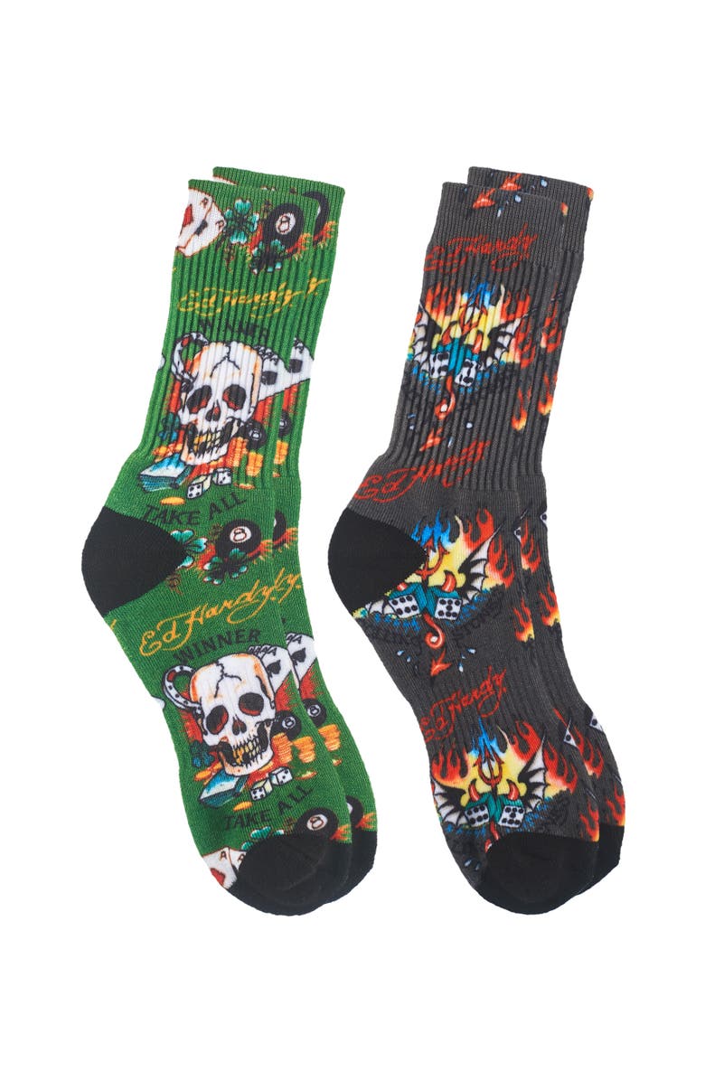 Ed Hardy 360 Print Full Cushion Crew Sock 2-Pack, Alternate, color, Multi