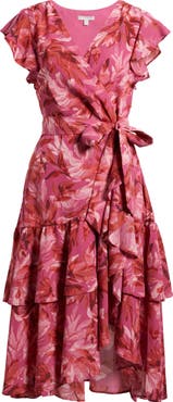 Chelsea28 Flutter Sleeve Faux Wrap Midi Dress