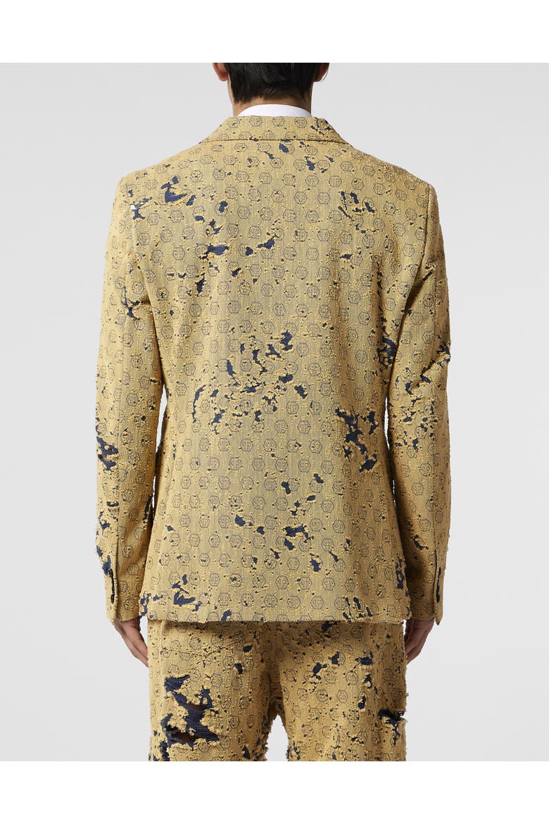Destroyed Denim Jacquard Blazer Monogram Men, Alternate, color, beige