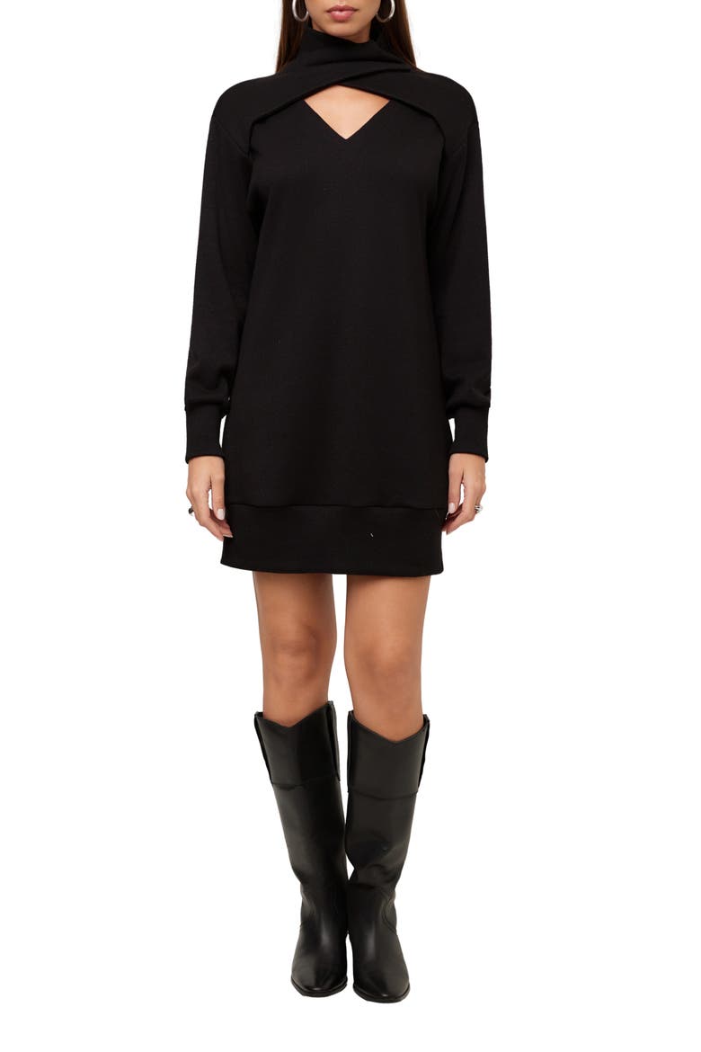Claylee Turtleneck Cutout Dress, Main, color, BLACK