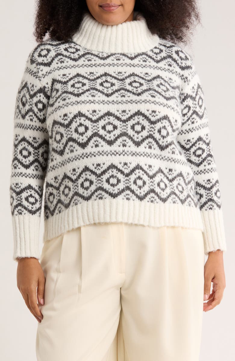 Joseph A Fair Isle Turtleneck Sweater, Main, color, Egret/ Charcoal