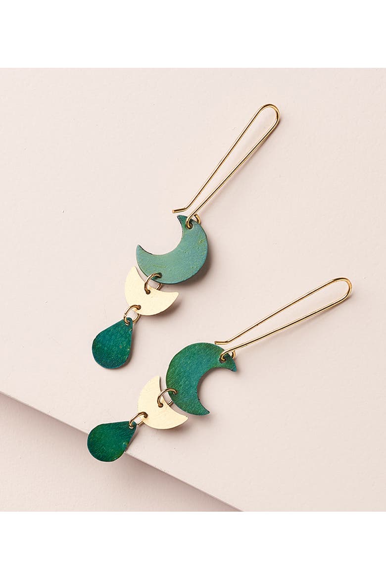Rajani Moon Phase Teal Drop Earrings, Main, color, Teal