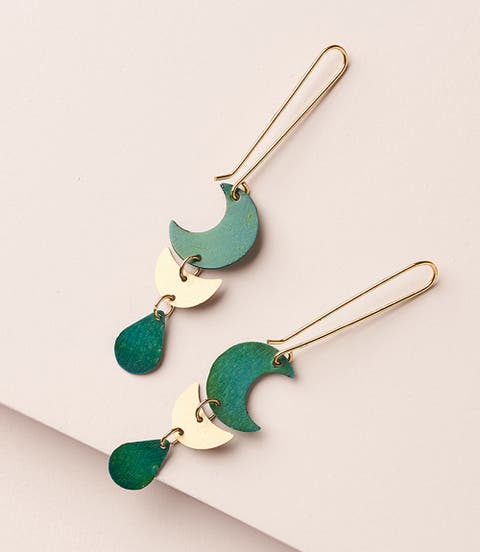 Rajani Moon Phase Teal Drop Earrings