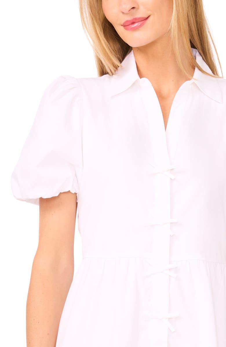 CeCe Puff Sleeve Bow Dress, Alternate, color, Ultra White