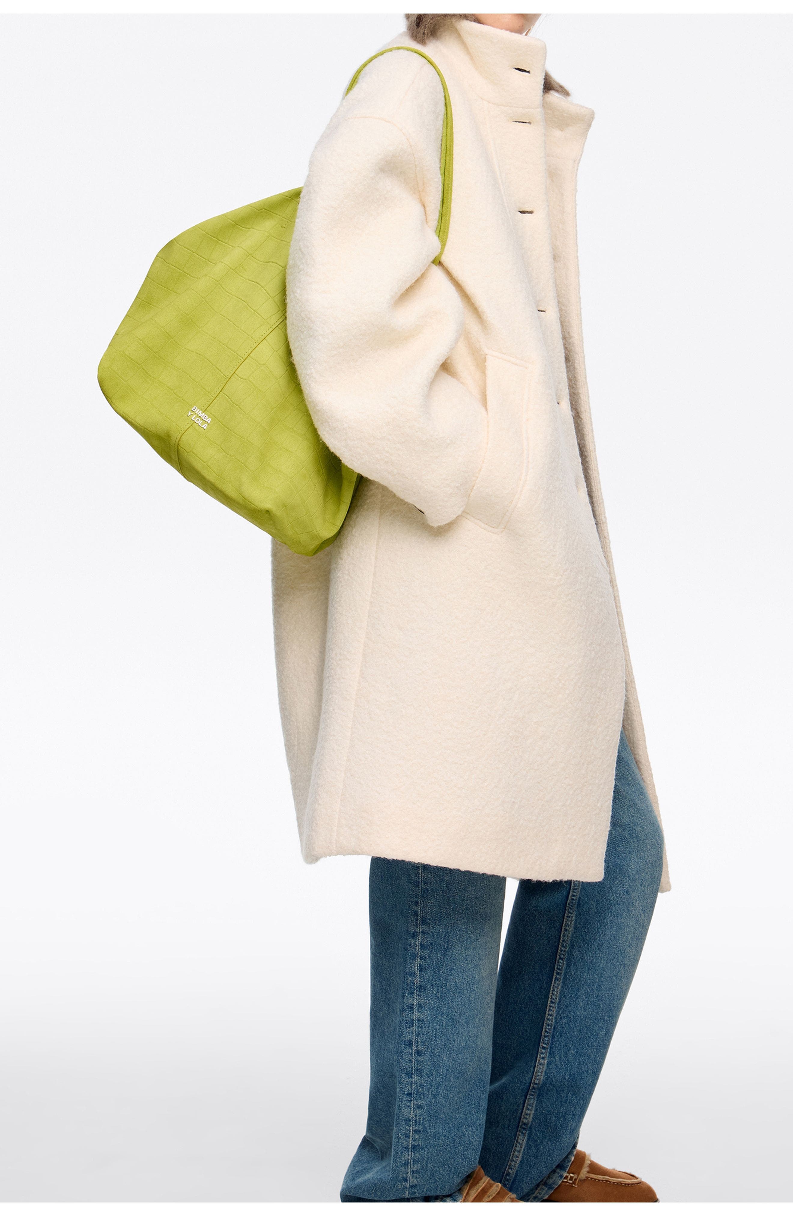 Bimba y Lola Large Split Leather Shopper Bag, Alternate, color, Lime
