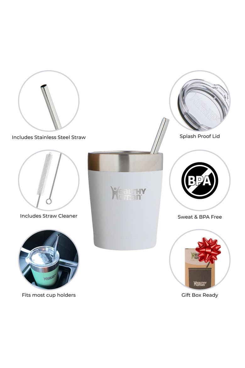 Stainless Steel Tumbler with Straw, 12 oz Pure White, Alternate, color, White