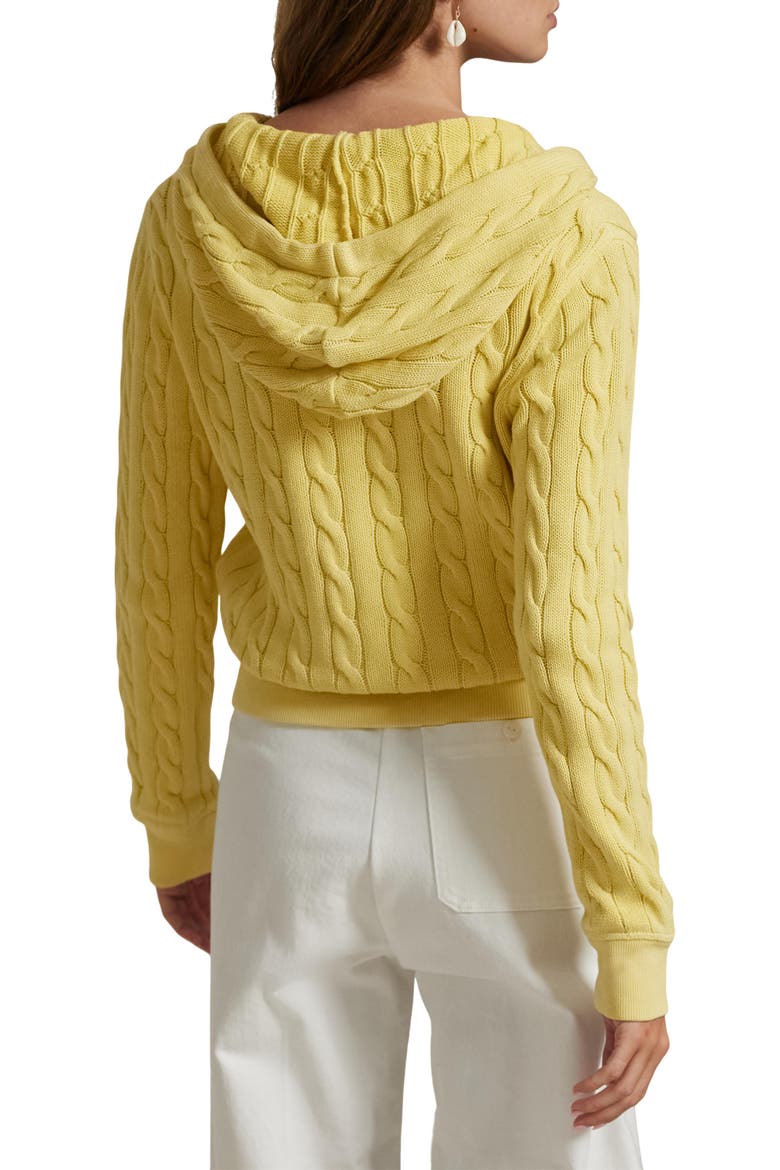 Cable Knit Cotton Full Zip Hoodie, Alternate, color, FALL YELLOW