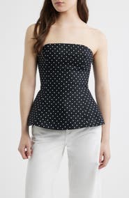 Faithfull the Brand Petro Polka Dot Strapless Linen Peplum Top