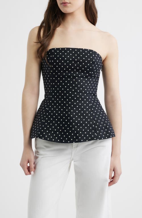 Faithfull the Brand Petro Polka Dot Strapless Linen Peplum Top in Lola Polka Dot-Black/cream at Nordstrom, Size X-Large