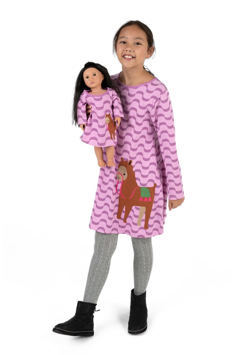 Girls Cotton Dress with Matching Doll Dress, Printed Design, Main, color, LLAMA