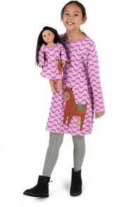 Leveret Girls Cotton Dress with Matching Doll Dress, Printed Design