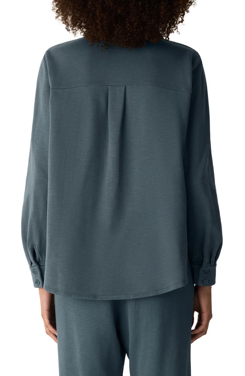 Eileen Fisher Classic Collar Organic Cotton French Terry Button-Up Shirt, Alternate, color, Eucalyptus