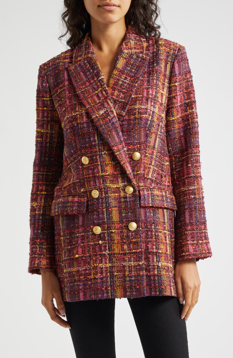 L'AGENCE Aimee Relaxed Fit Double Breasted Blazer, Main, color, Redpink M