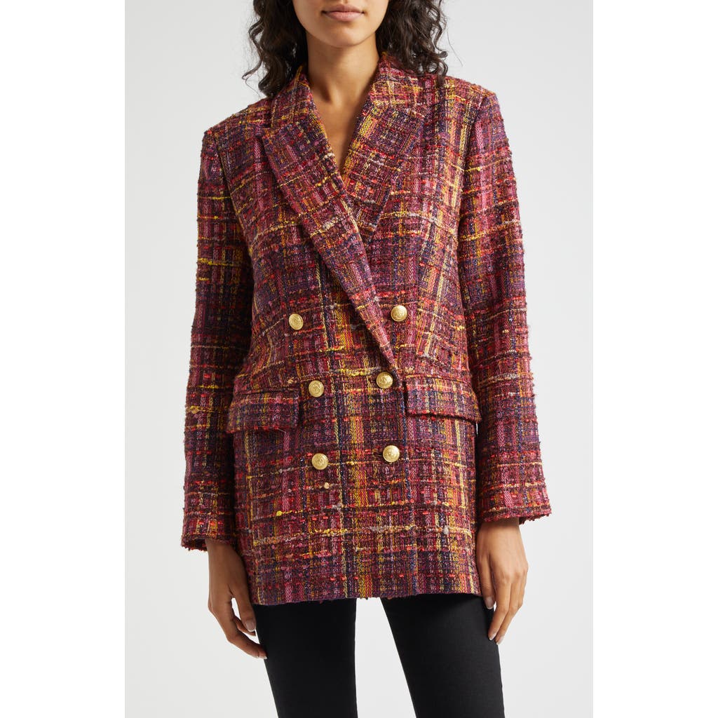 L Agence Aimee Tweed Blazer In Red/pink Multi