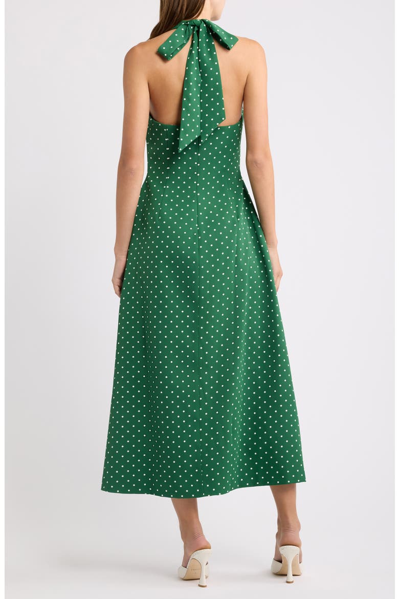 Polka Dot Halter Neck Midi Dress, Alternate, color, GREEN POLKA DOT