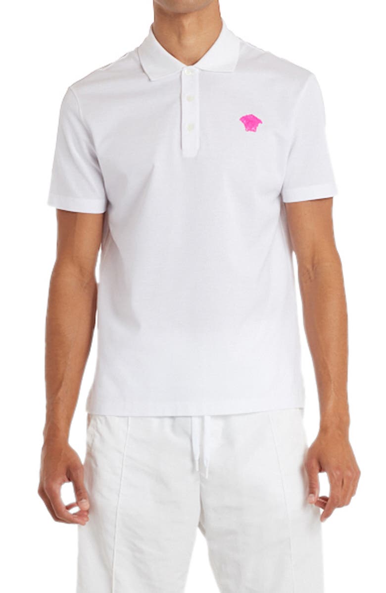 Versace Medusa Appliqué Cotton Polo Shirt, Main, color, 