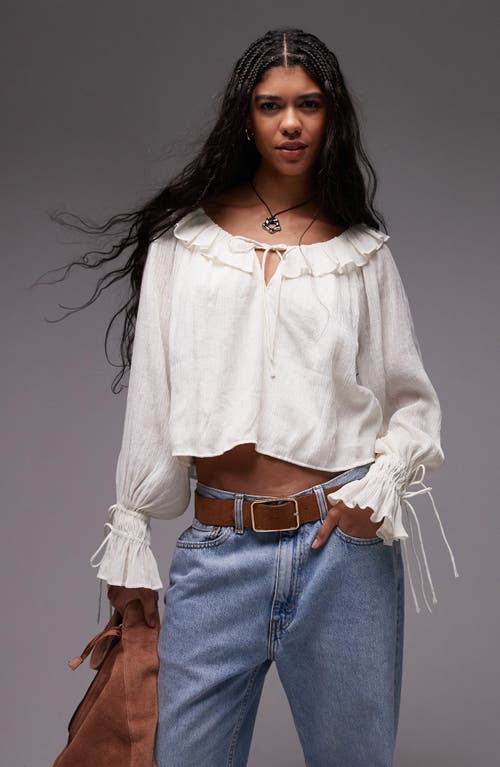 Shop Topshop Tied Cuff Split Neck Top