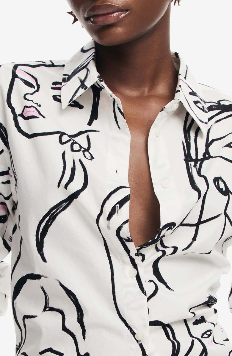 Desigual Faces Long Sleeve Button-Up Shirt, Alternate, color,