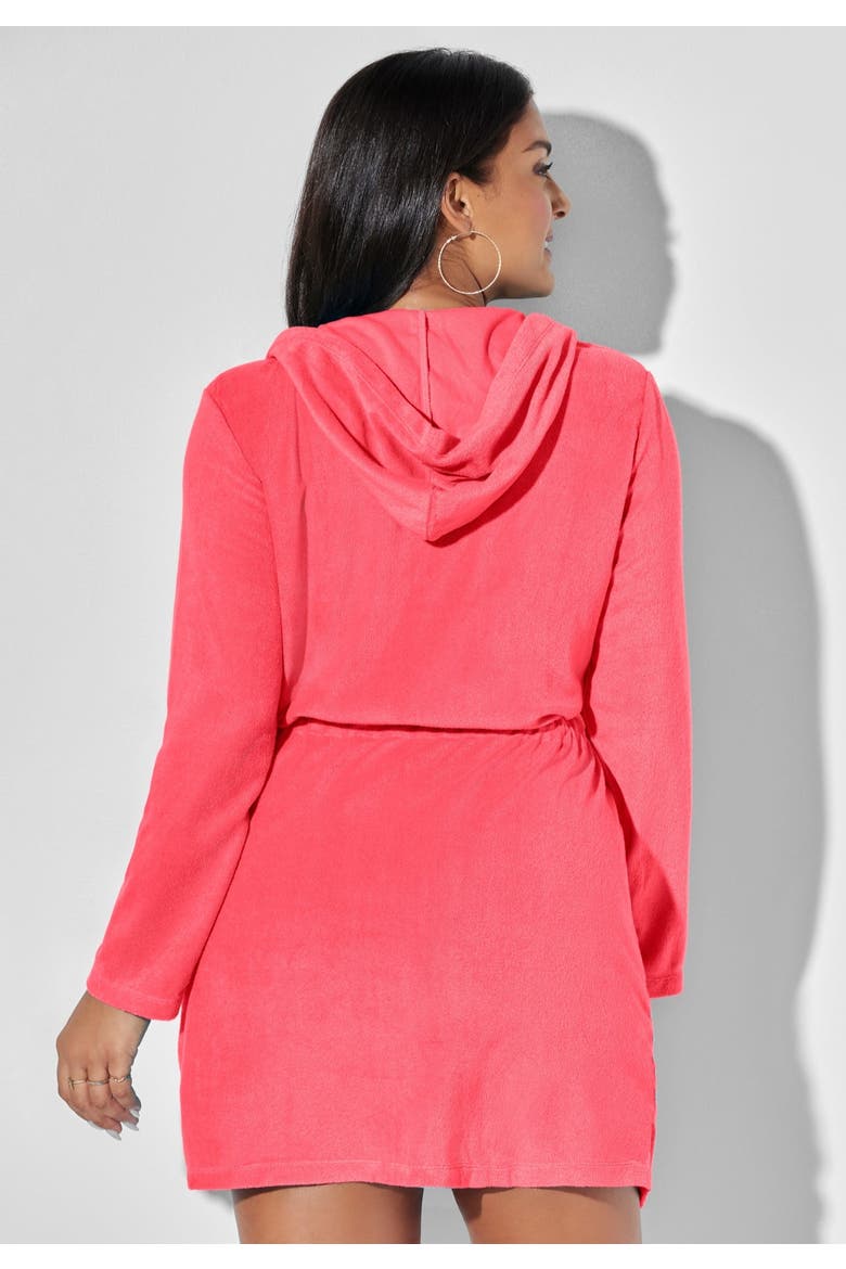 French Terry Tie Waist Hoodie Cover Up, Alternate, color, Coral Reef