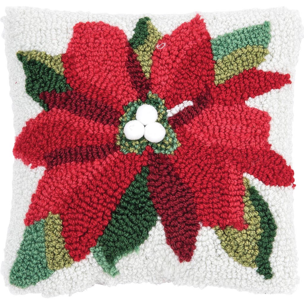 C & F Home C&f Home Poinsettia Christmas Small/petite Hooked Accent Pillow, 8" X 8" In Multi