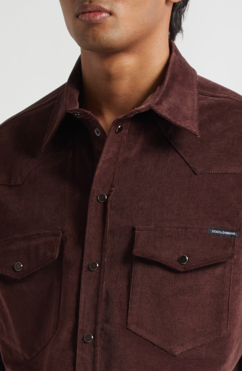 Dolce&Gabbana Fine Wale Corduroy Western Shirt, Alternate, color, R5515 Marrone 10
