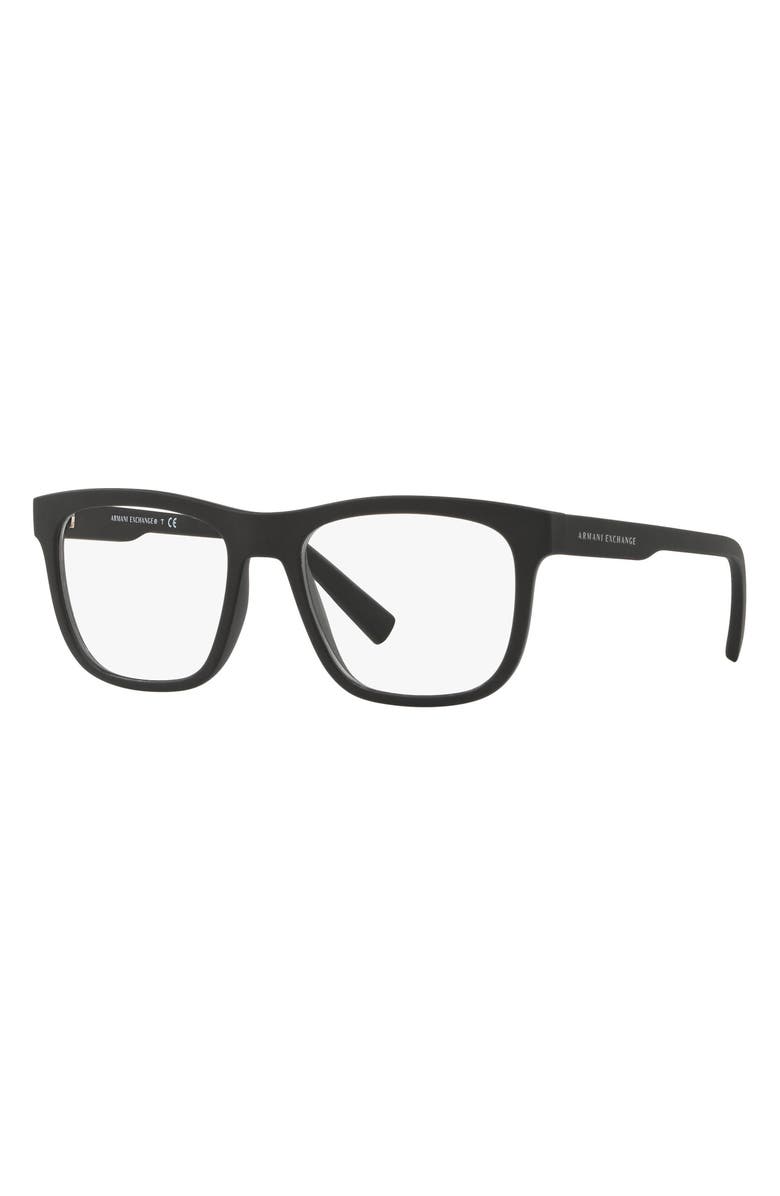 AX Armani Exchange 53mm Rectangular Optical Glasses, Alternate, color, Matte Black