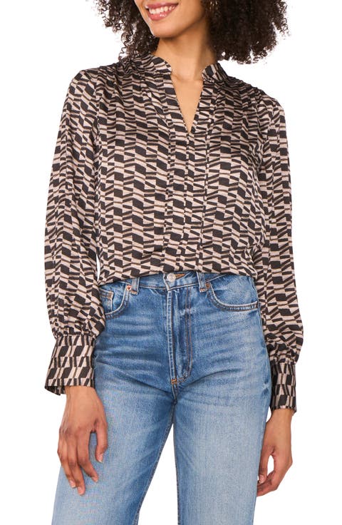 売れ筋商品|||ヴィンスカムート カットソー トップス レディース Plus Size Printed Peasant Blouse Rich Black ヴィンスカムート カットソー トップス レディース Plus Size