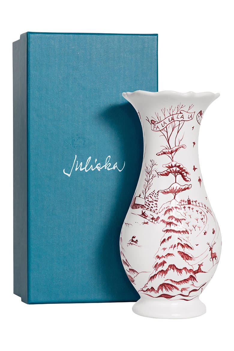 Country Estate Winter Frolic Vase, Alternate, color, WHITE/ RUBY