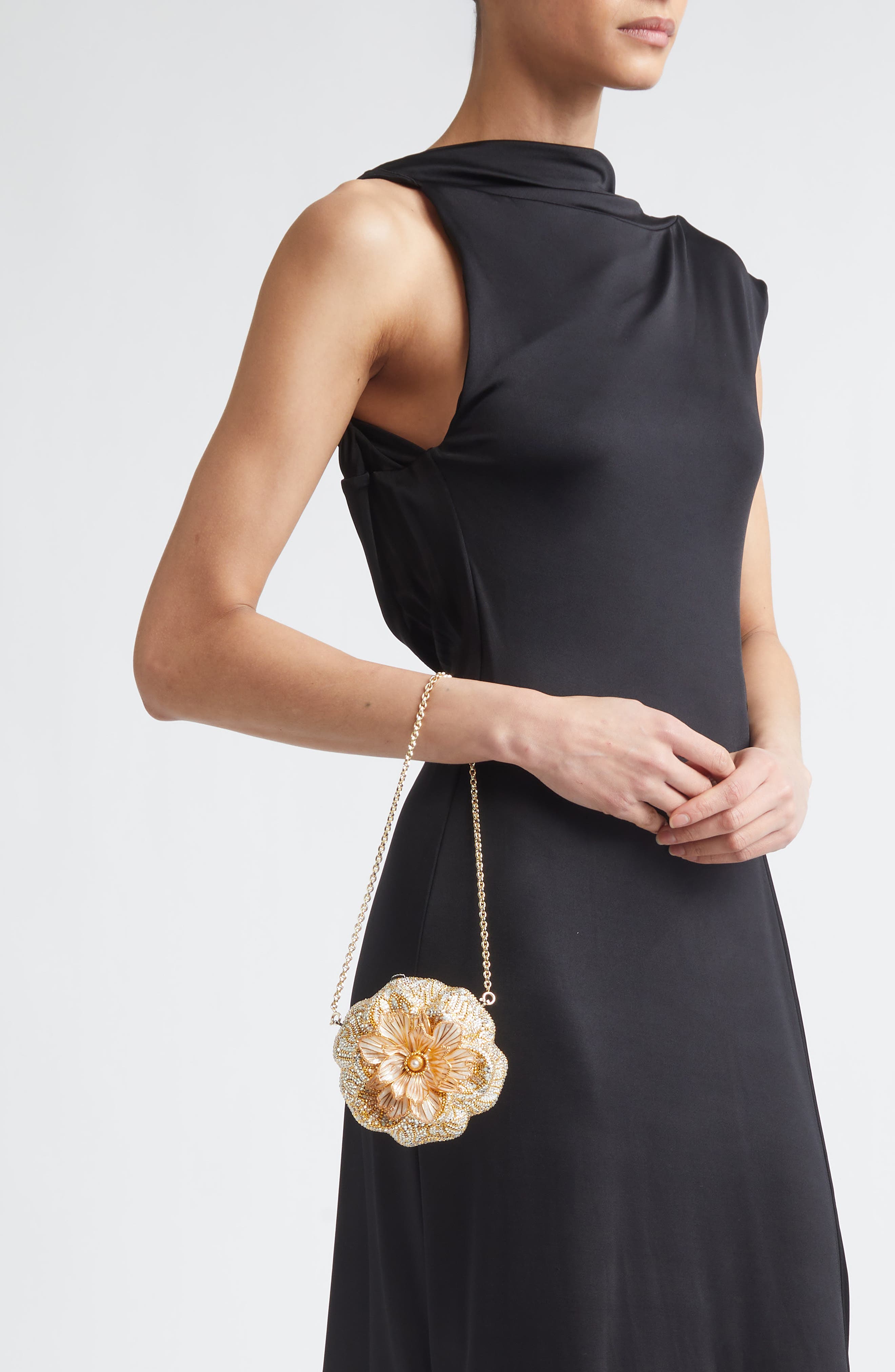 JUDITH LEIBER COUTURE Magnolia Crystal Minaudière, Alternate, color, Silver Rhine Multi