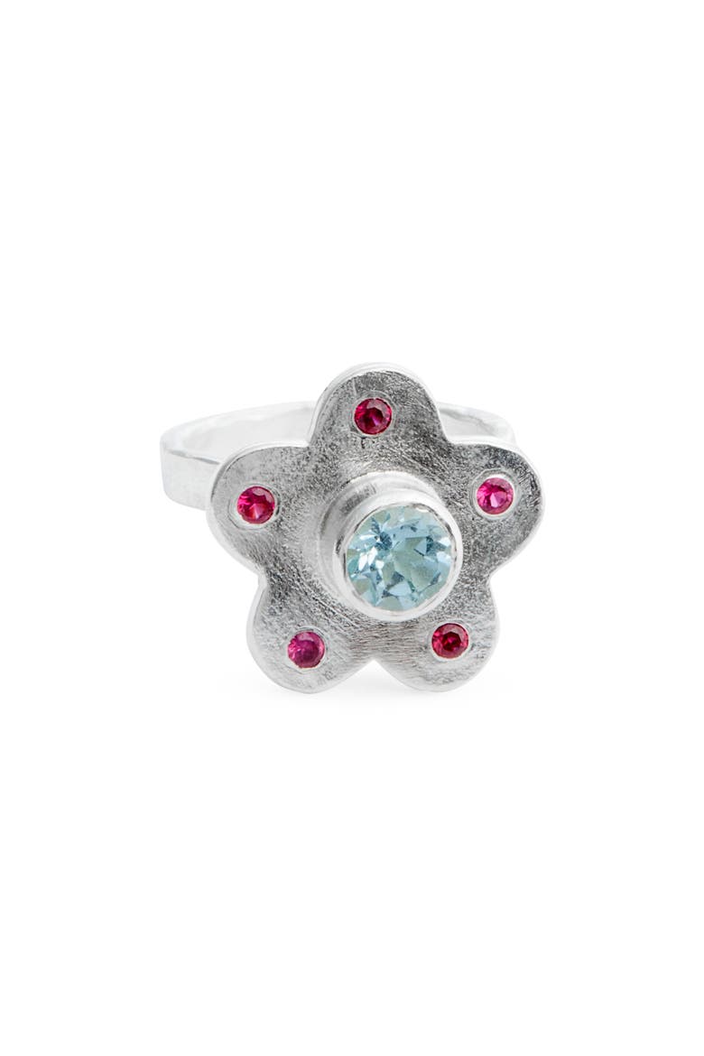 Blue Raspberry Flower Ring, Main, color, SILVER BLUE TOPAZ RUBY