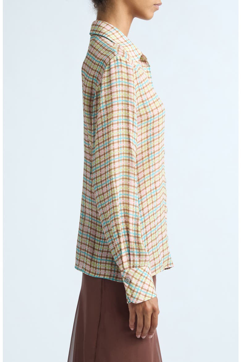 Lottie Check Crepe Button-Up Shirt, Alternate, color, PINK MULTI