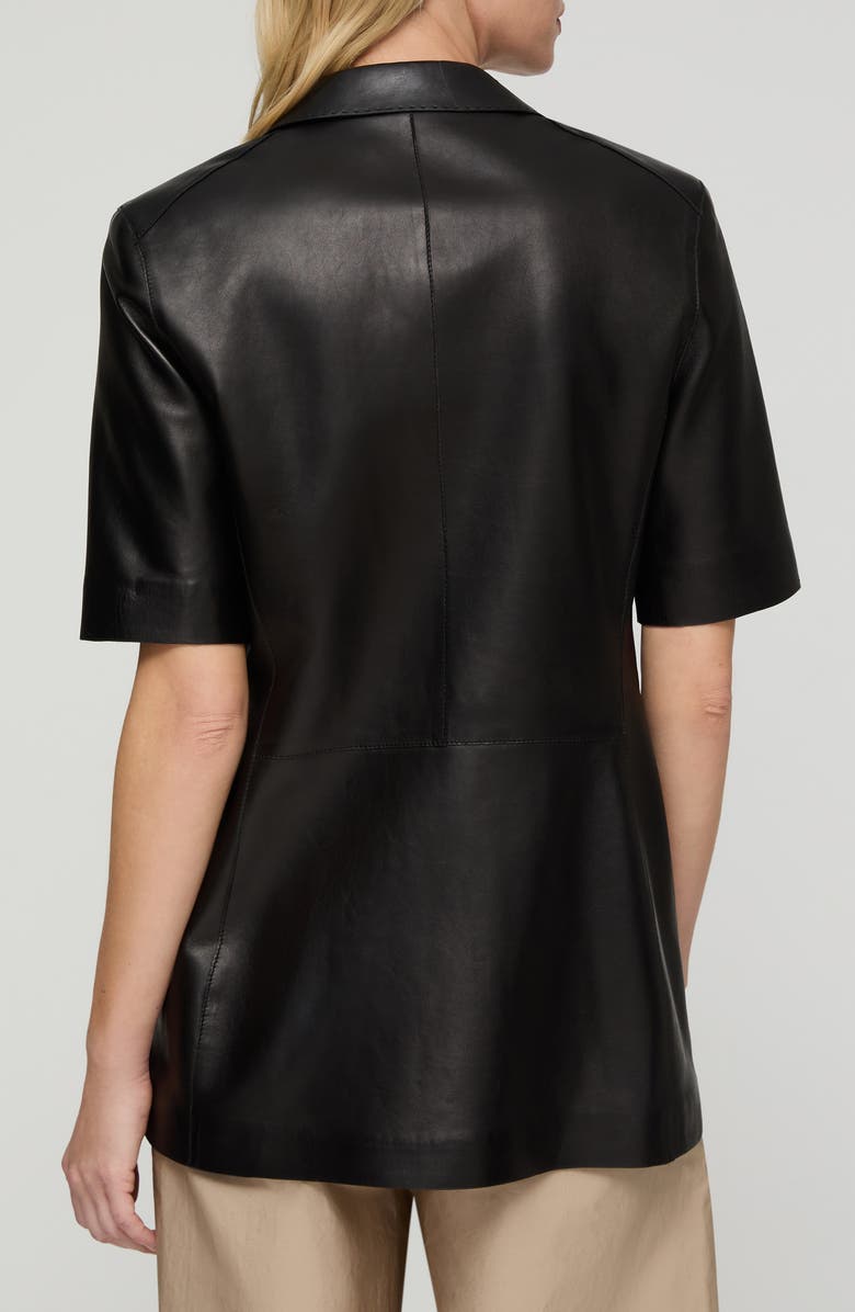 Lafayette 148 New York Short Sleeve Napa Leather Blazer, Alternate, color, Black