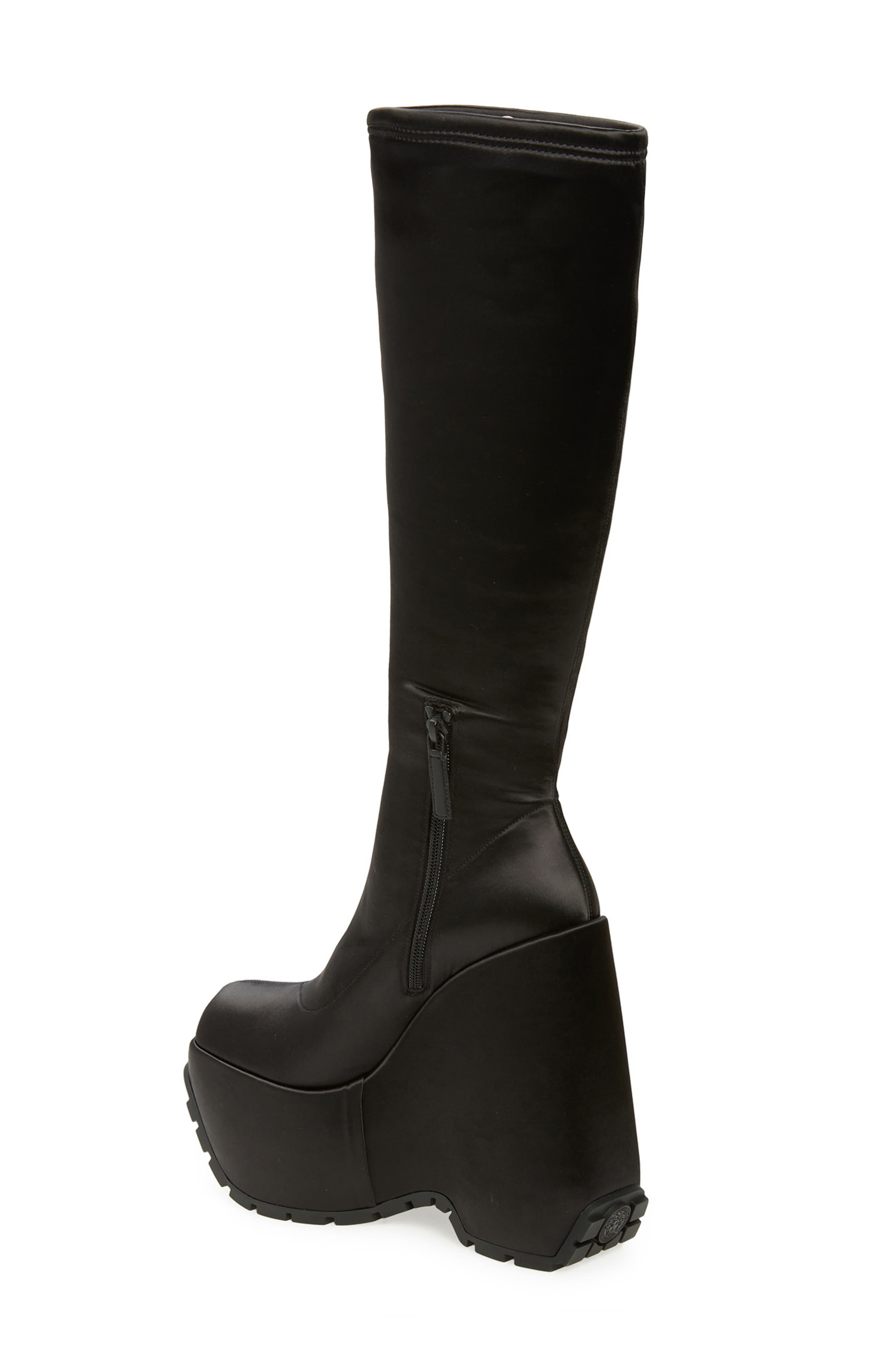 Versace Triplatform Knee High Platform Wedge Boot, Alternate, color, 