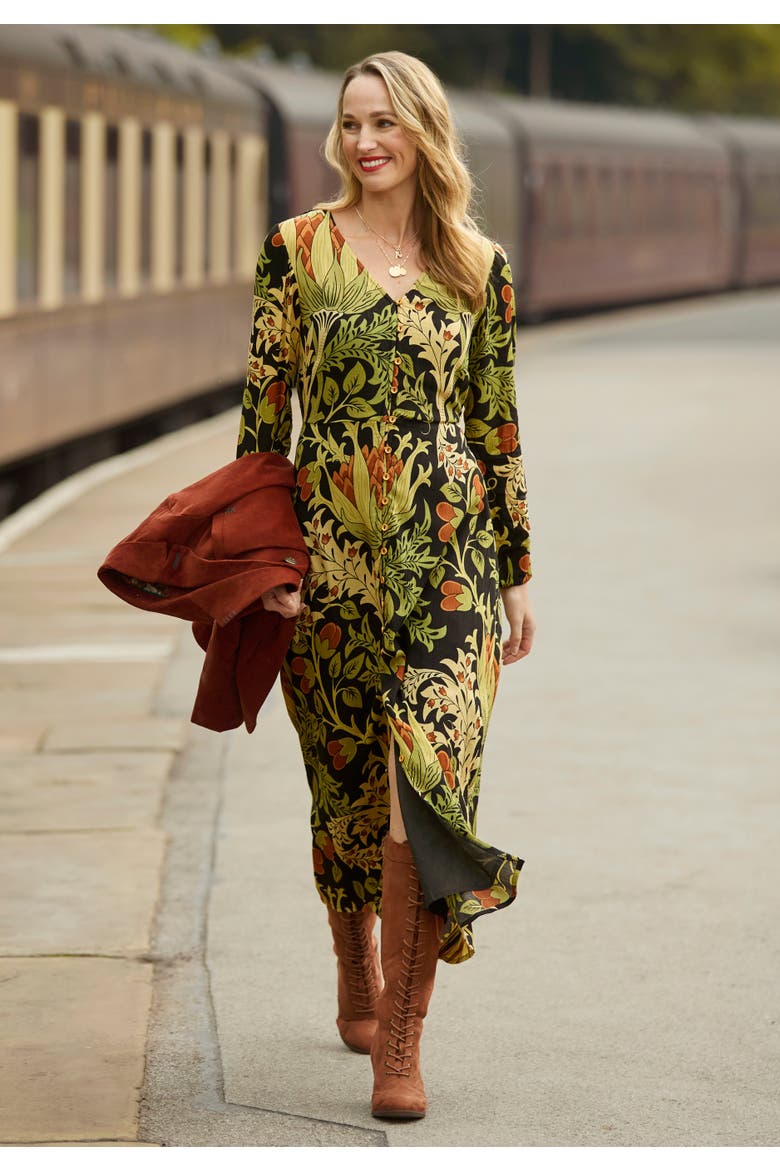 Hippie Midi Dress, Main, color, VINTAGE ABSTRACT MEADOW
