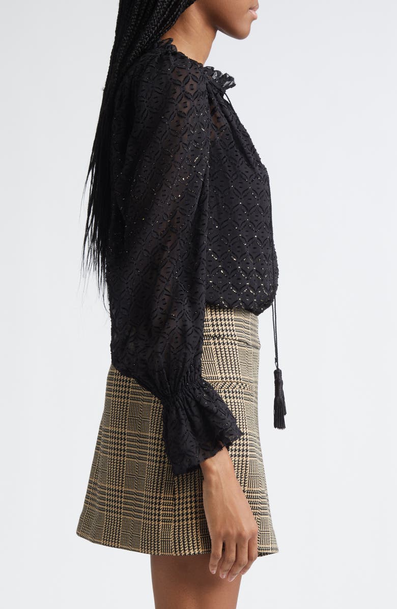 Veronica Beard Maxime Semisheer Fil Coupé Top, Alternate, color, Black Gold